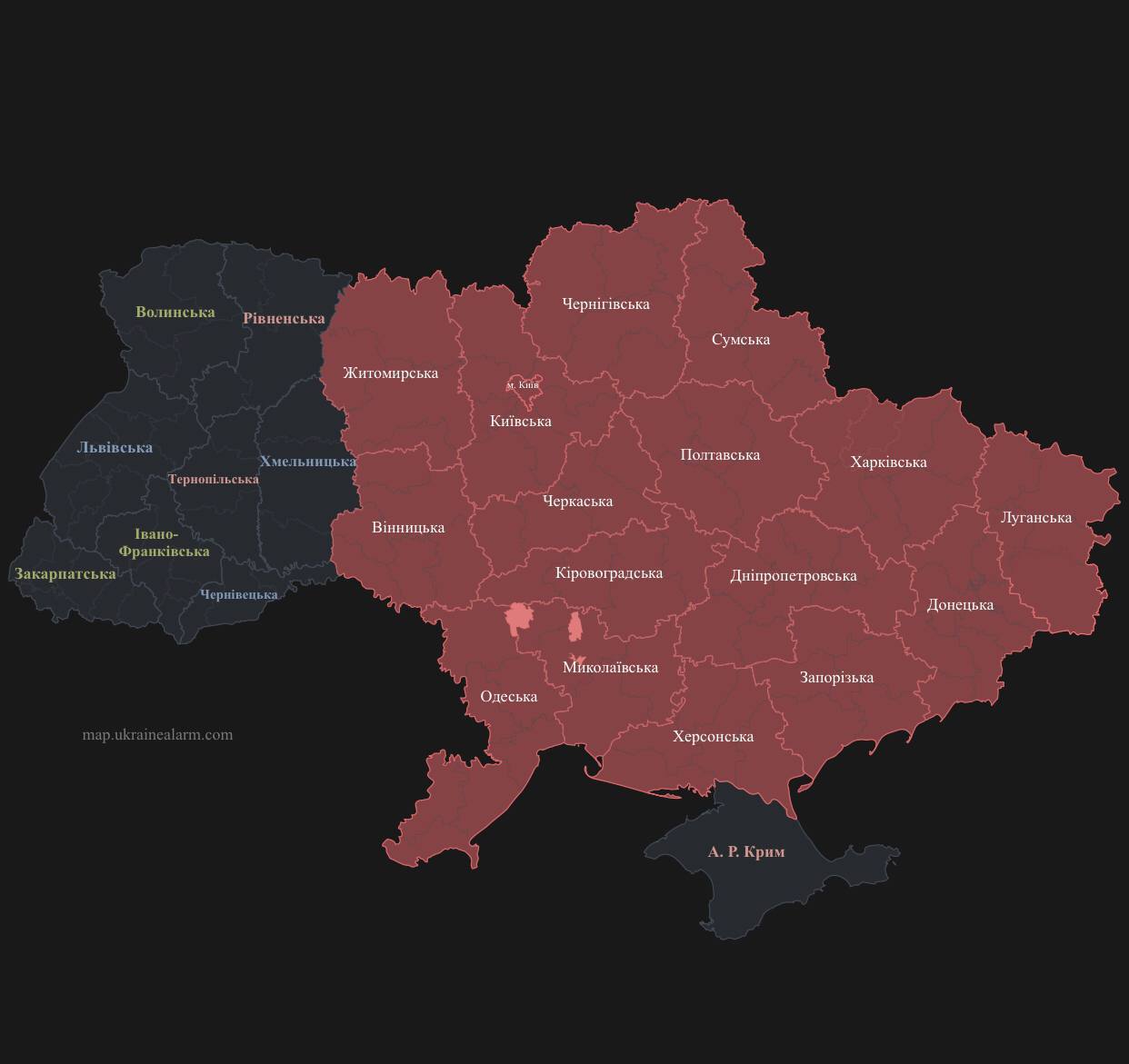 Карта воздушных тревог в Украине. Карта поверенных тревог