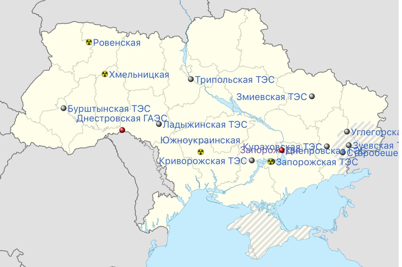 АЭС Украины на карте 2024. Бурштынская тэс на карте украины