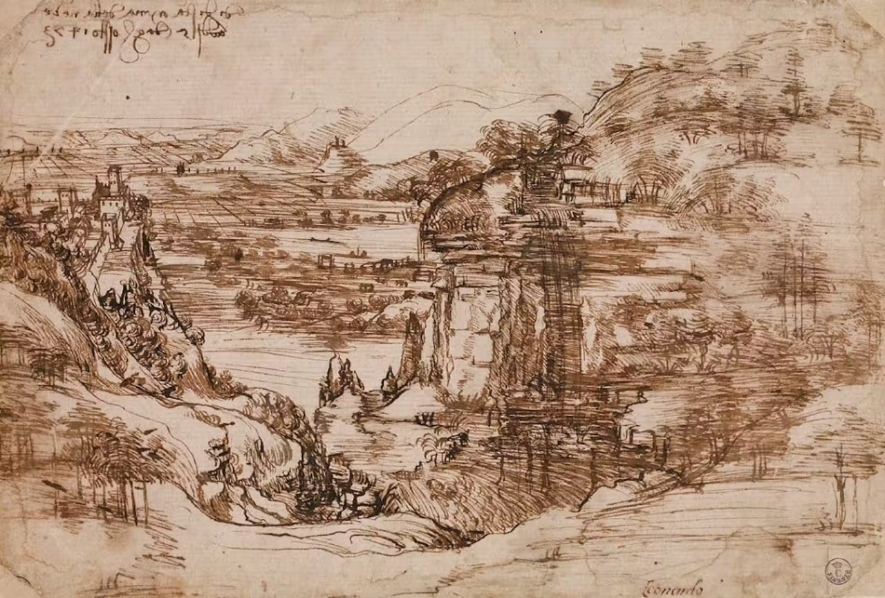Леонардо да Винчи пейзаж Долины реки Арно